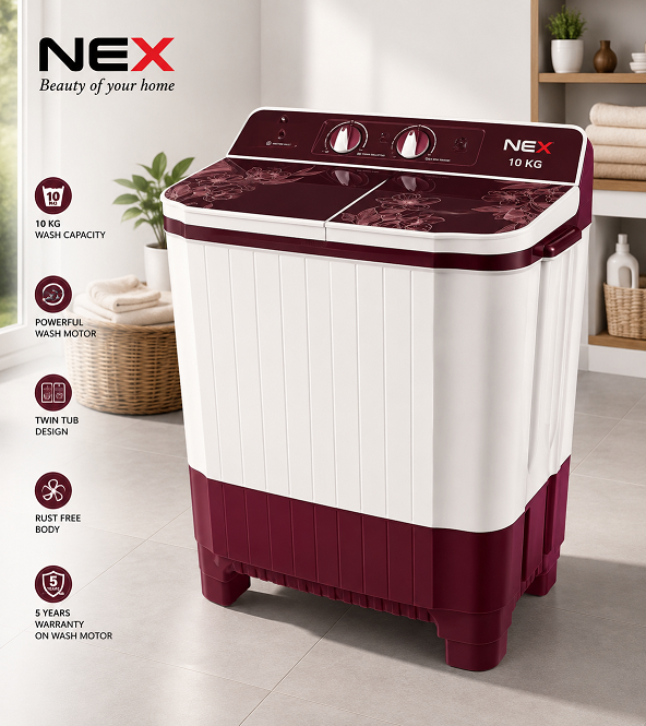 NEX05 11.5 kg Semi-Automatic Top Load Washing Machine With Magic Filter (Aqua Wash, MAROON)